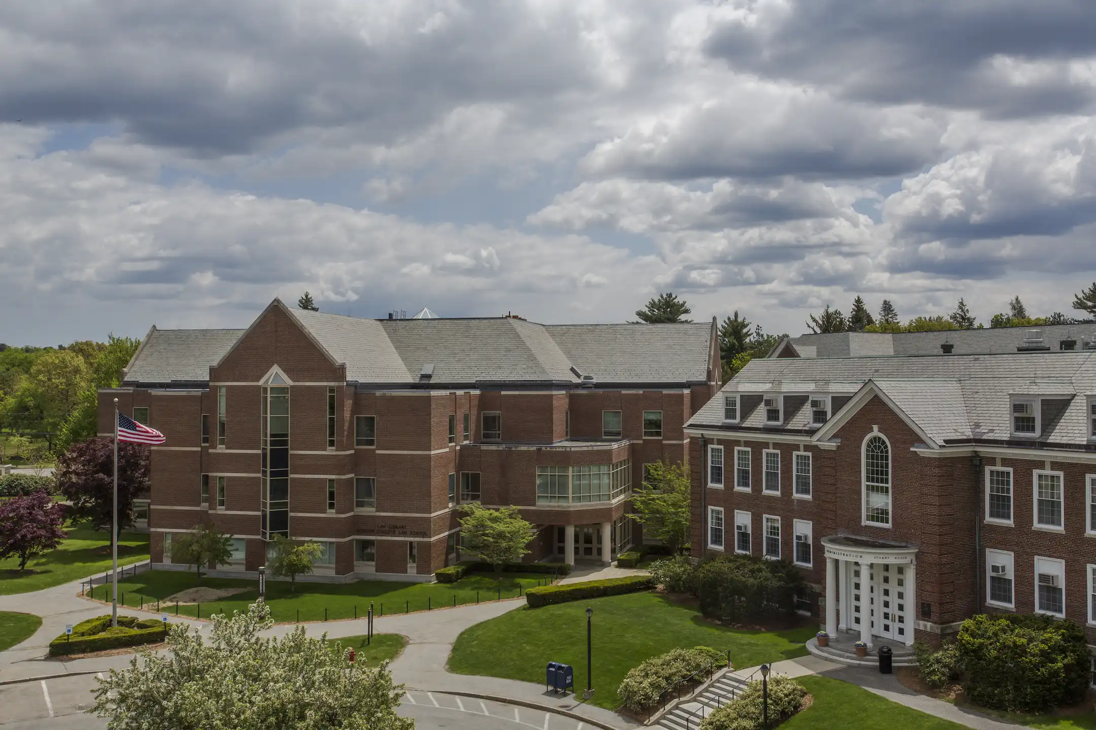 Arial drone photo of BC Law Campus